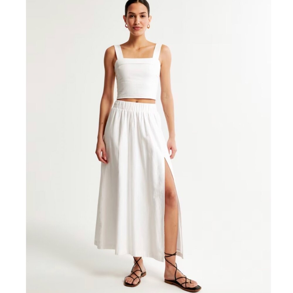 Abercrombie & Fitch White Maxi Skirt Linen Blend High-Slit Size M NWT